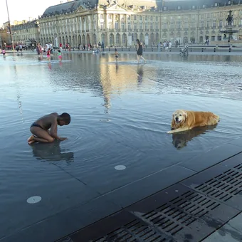Miroir d'eau de Bordeaux reflétant la place de la Bourse