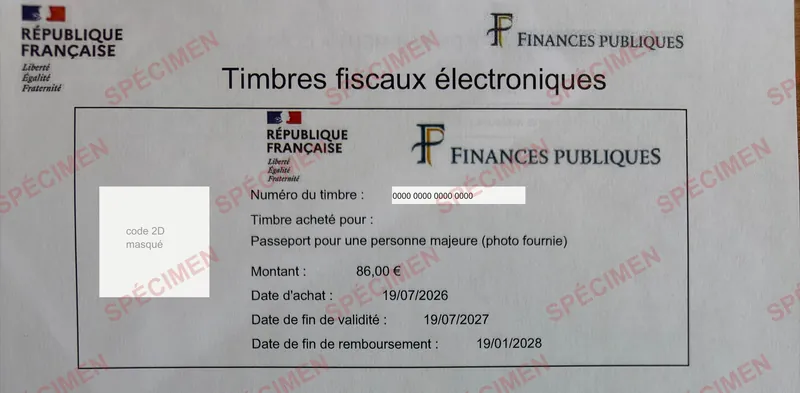 Justificatif de timbre fiscal électronique pour un passeport