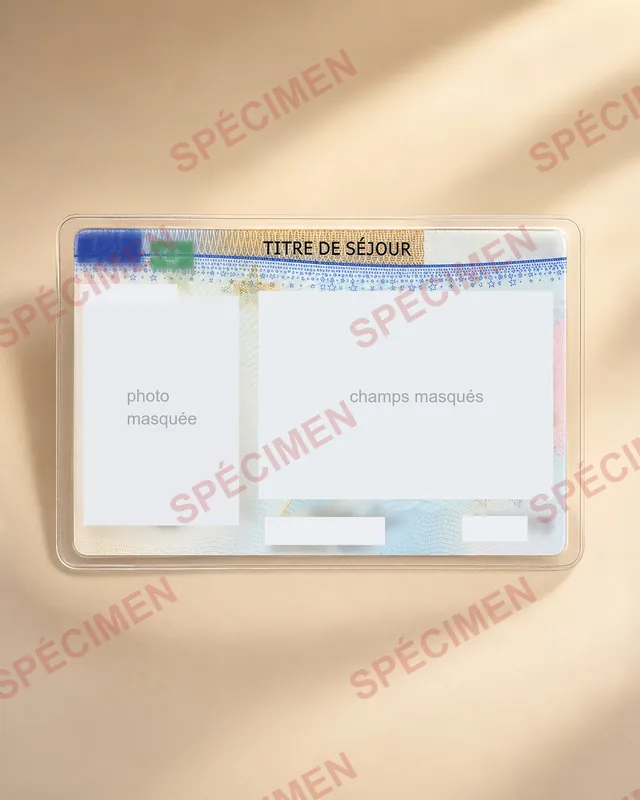 Titre de séjour au format carte, champs masqués