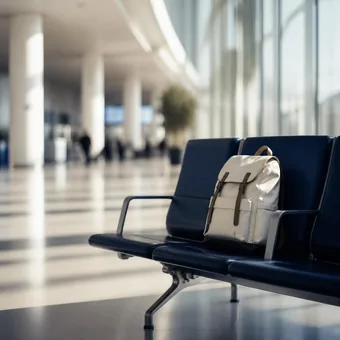 Sac a dos pose seul sur un banc dans un hall d'aeroport