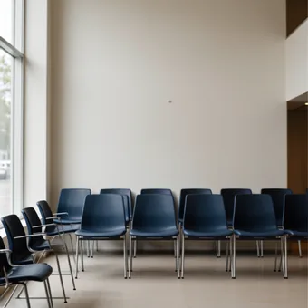 Rangee de chaises vides dans un hall public lumineux