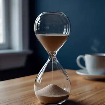 Sablier en verre sur un plan de travail, a contre-jour