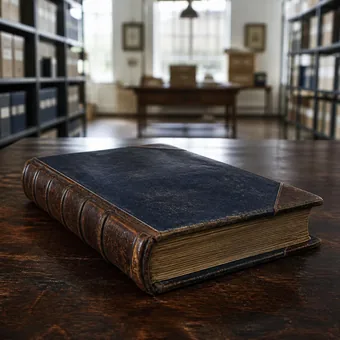 Grand registre relie ancien ferme, dans une salle d'archives