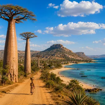 Allée de baobabs descendant vers la côte