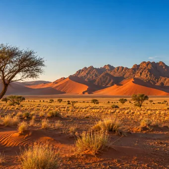 Dunes rouges et acacias du désert du Namib