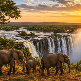 Éléphants devant les chutes Victoria